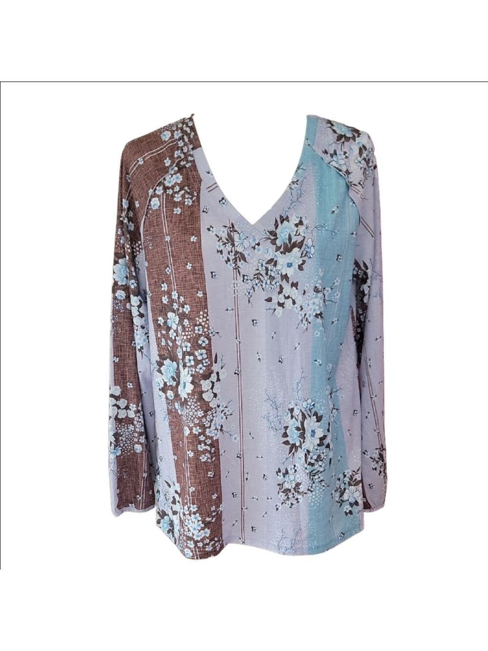 Noracora Floral V-Neck Raglan Long Sleeve TShirt Top Size Medium NWT